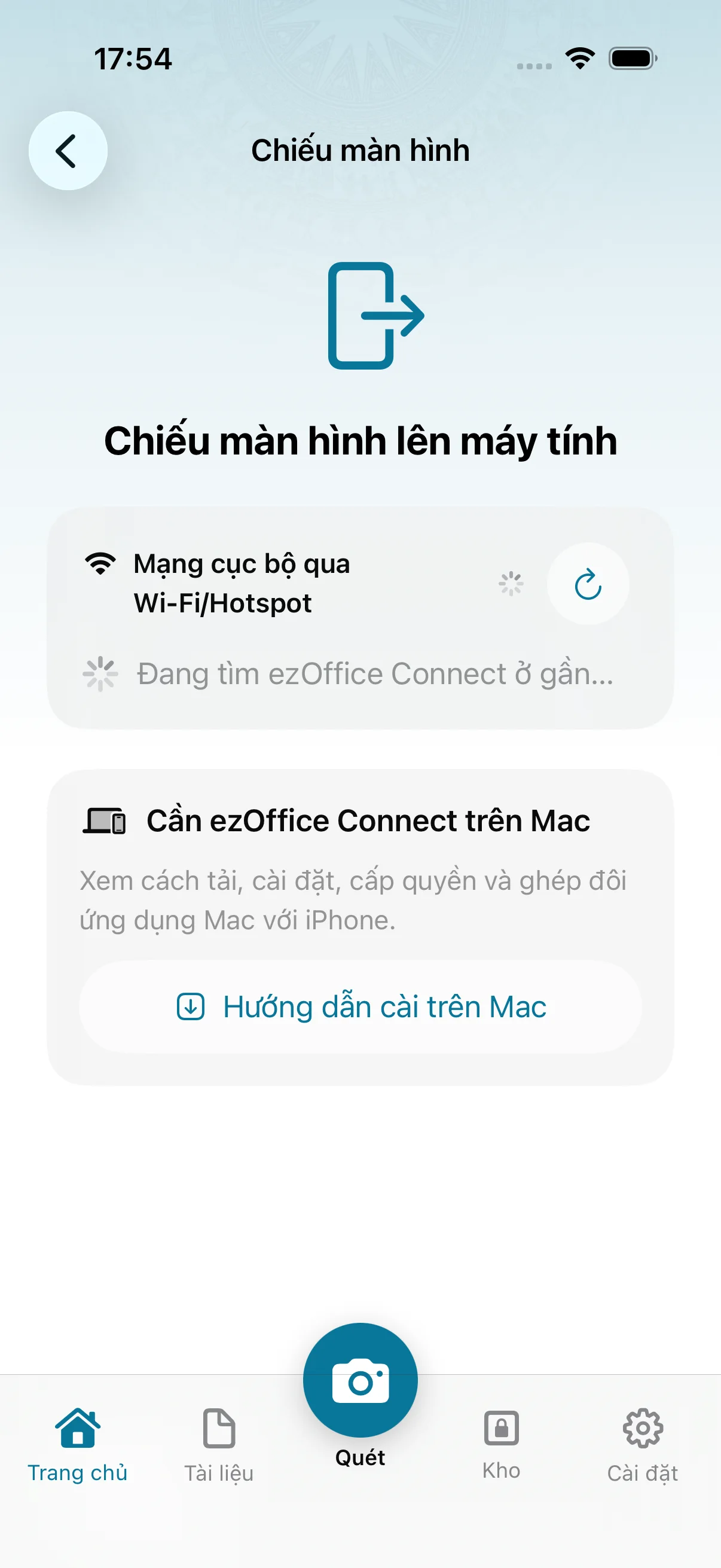 Màn hình Chiếu màn hình của ezOffice với máy Mac đã kết nối